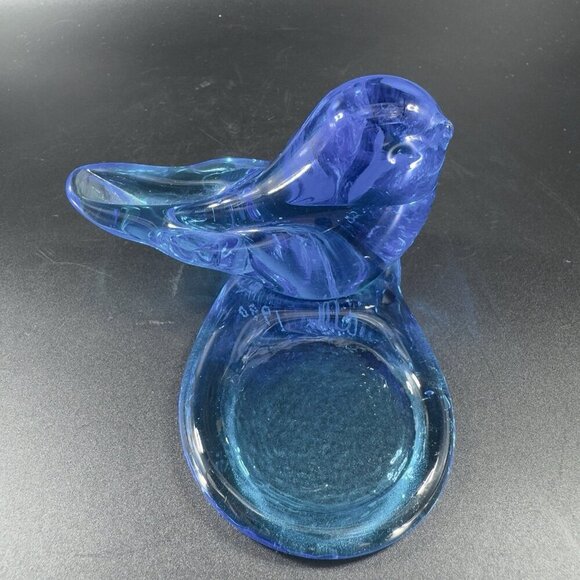 1990 Leo Ward Blue Bird Of Happiness Glass Bird Tea Light Holder UV Glow Votive - Picture 9 of 12
